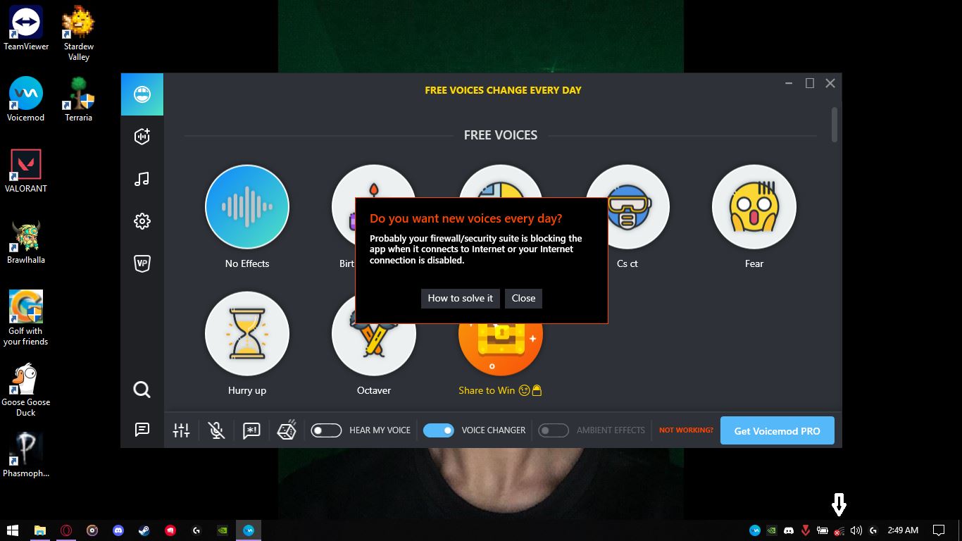 Voicemod v1.2.6.8 sau khi bật WIFI vẫn không lên pro version
