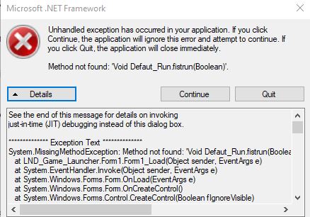 bị lỗi Microsoft .NET Framework "Unhandled exception has occured..."