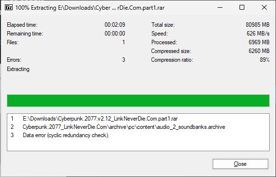 Lỗi data error (cyclic redundancy check) khi tải cyberpunk 2077