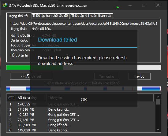 Lỗi refresh link download address 
