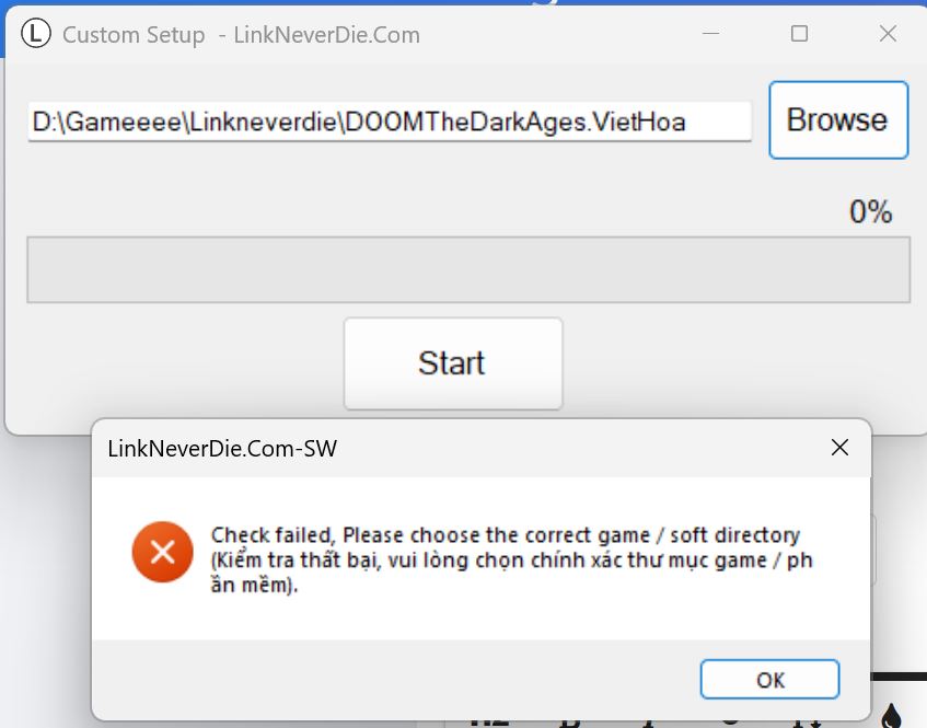 Lỗi Check failed - doom the dark ages - trong quá trình chạy file setup.bat Lỗi Check failed - doom the dark ages - trong quá trình chạy file setup.bat