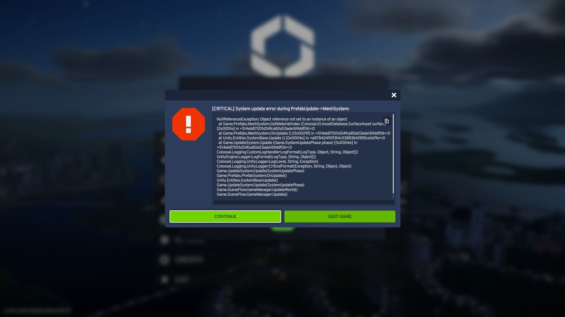 Lỗi khi vào game City Skyline 2 Lỗi khi vào game City Skyline 2