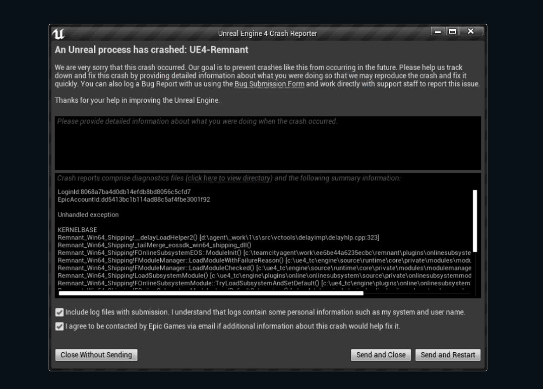 An unreal process has crashed: UE4-Remnant