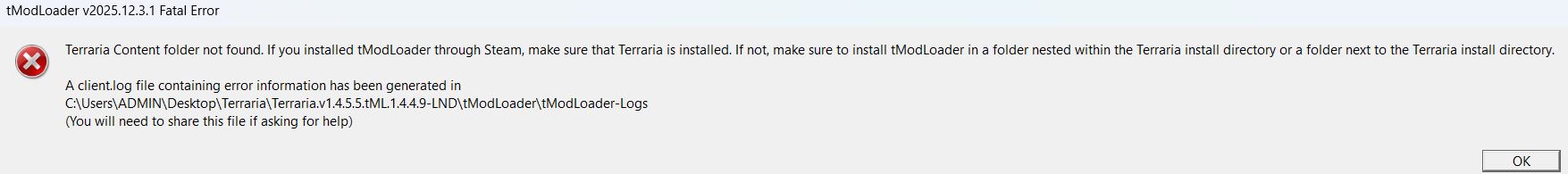 Lỗi tmodloader onlinesteam không tìm thấy đường dẫn dù thư mục đã đúng