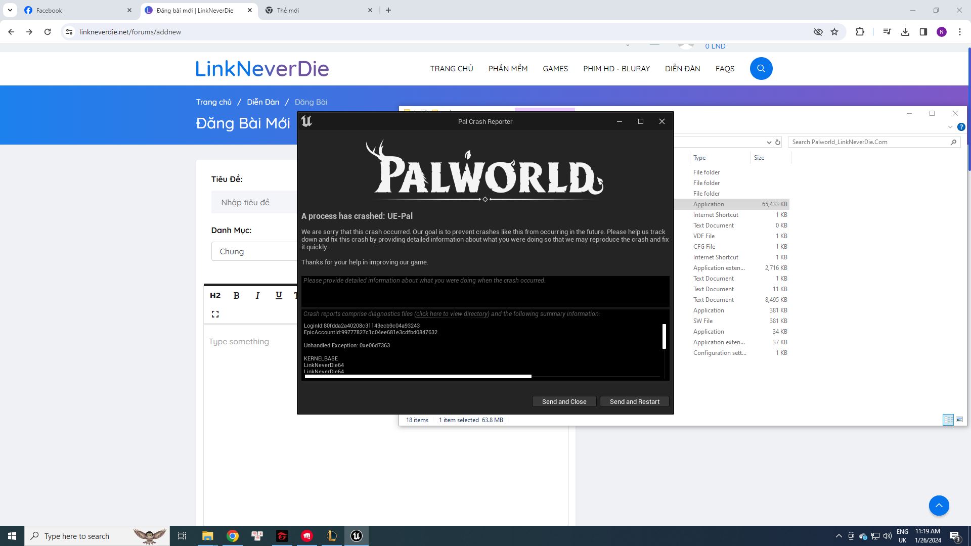 mình vào game thì bị lỗi A Process Has Crashed UE-Pal. ad giúp mình với ạ