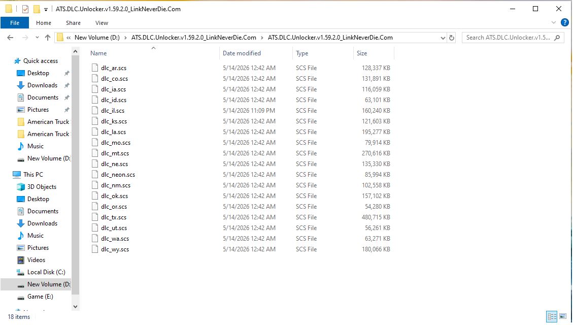 American Truck Simulator bản update dlc mới thiếu file bin , nên dlc ko dùng đc