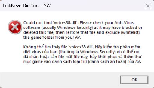 lỗi thiếu file voices38.dll Sonic Frontiers