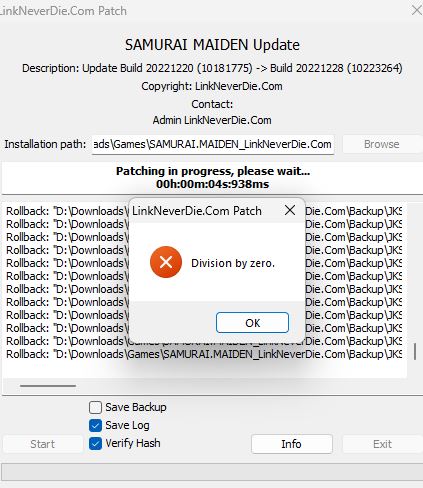 Lỗi Devision by Zero update Samurai Maiden