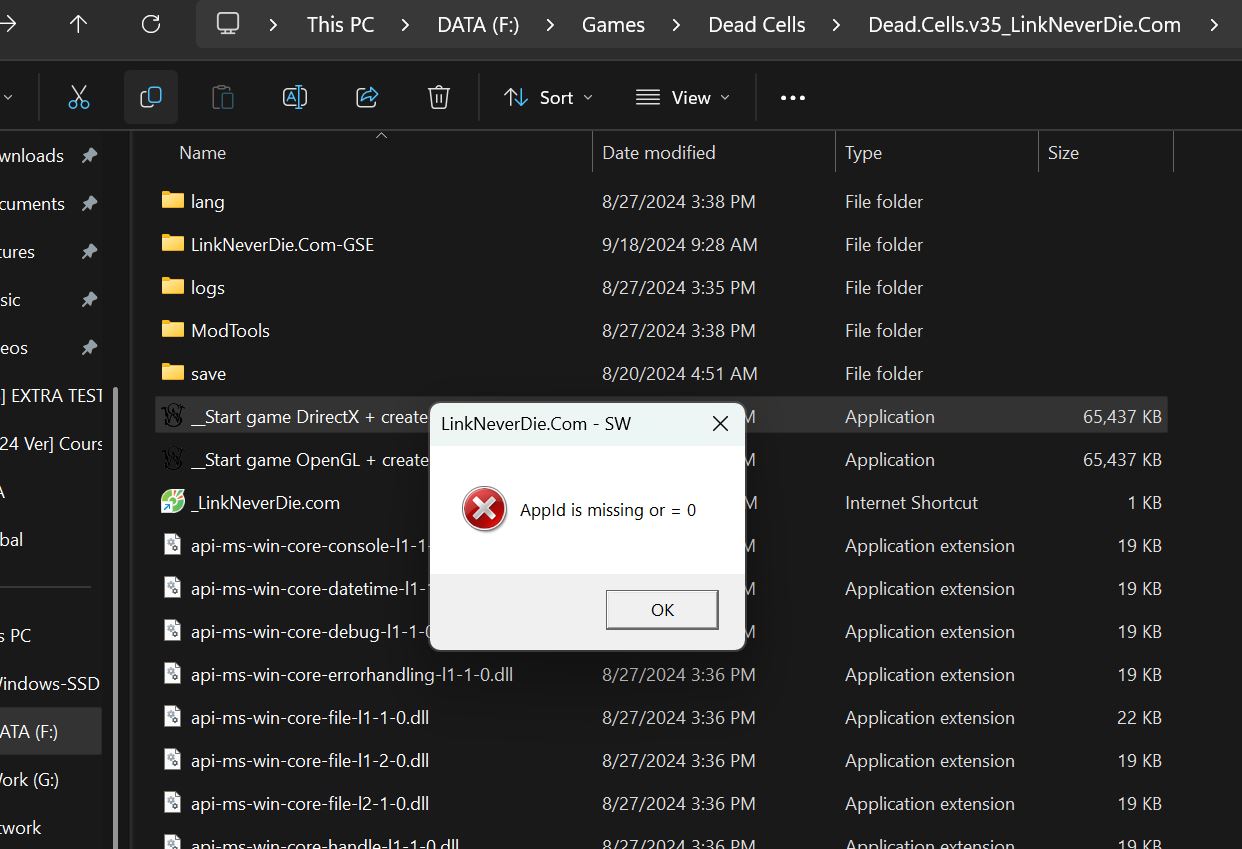Lỗi AppID is Missing or = 0 game Dead Cells Lỗi AppID is Missing or = 0 game Dead Cells