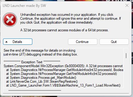 Lỗi A 32 bit processes cannot access modules  of a 64 bit process