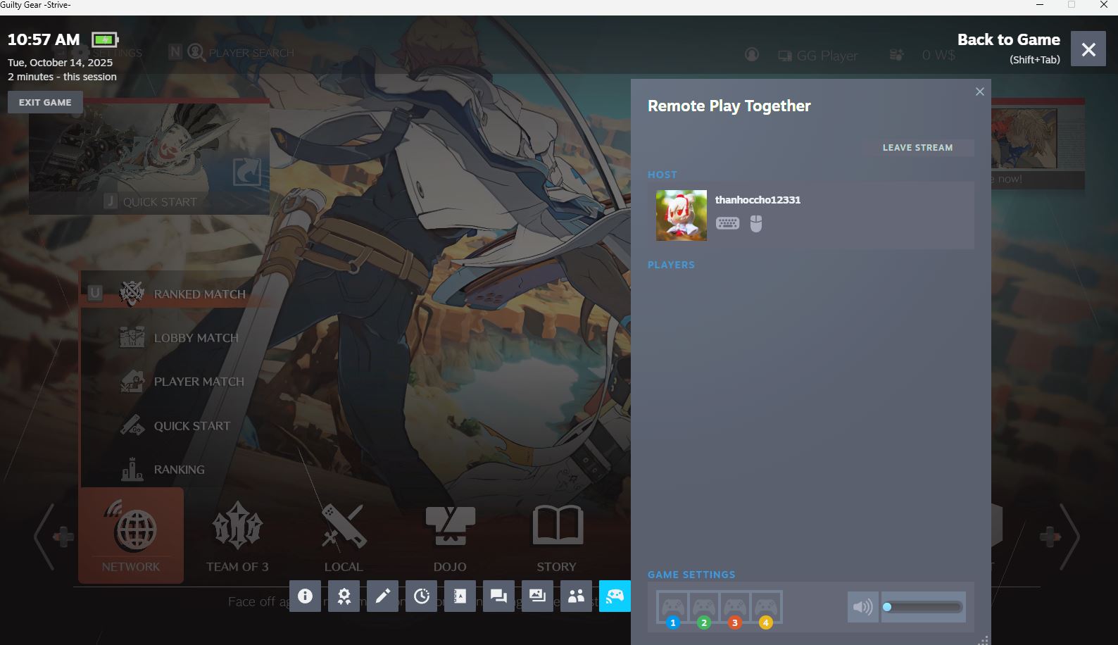 Không thấy xuất hiện link mời chơi remote play together ở game guilty gear strive Không thấy xuất hiện link mời chơi remote play together ở game guilty gear strive