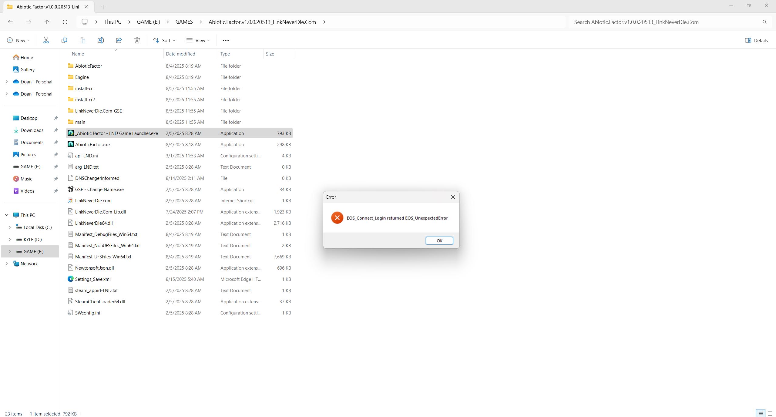EOS_Connect_Login returned EOS_UnexpectedError