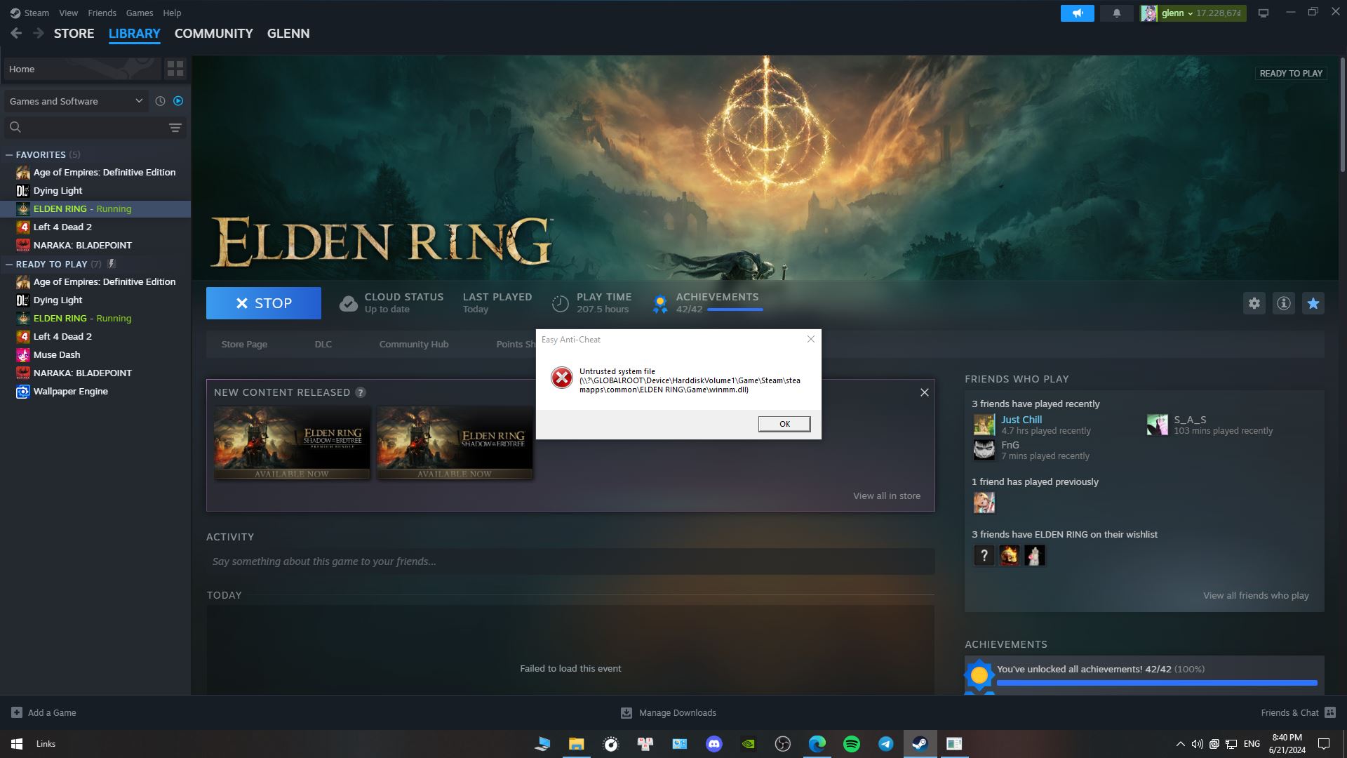 Báo lỗi file Elden Ring DLC Unlocker winmm.dll