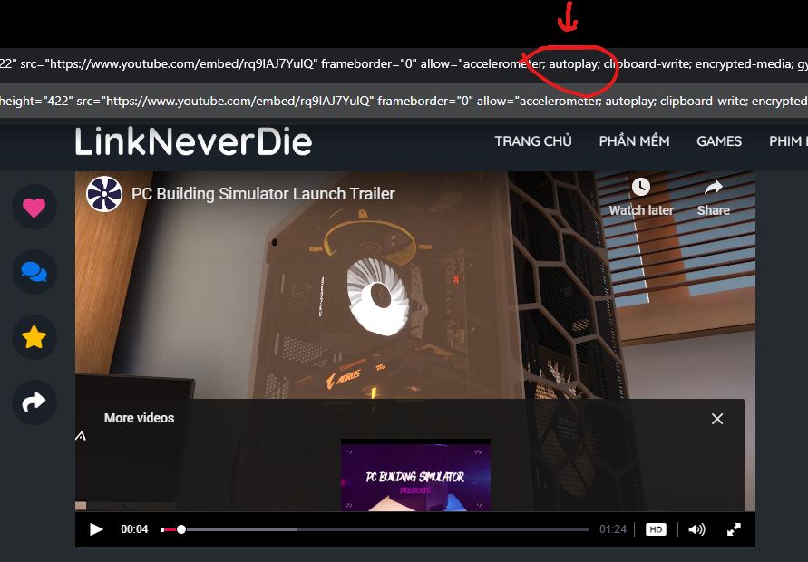 Cách tắt tự động chạy video giới thiệu game nhúng từ youtube