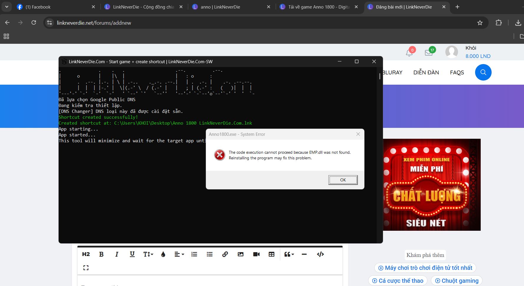 Anno 1800 extract xong báo lỗi EMP.dll not found, anh em cho tip khắc phục với Anno 1800 extract xong báo lỗi EMP.dll not found, anh em cho tip khắc phục với