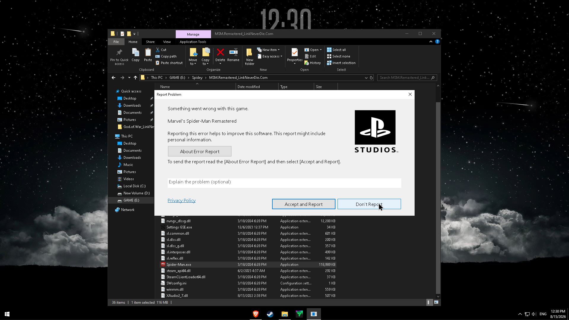 LỖI CRASH REPORT KHI VÀO GAME MARVEL SPIDERMAN REMASTERED