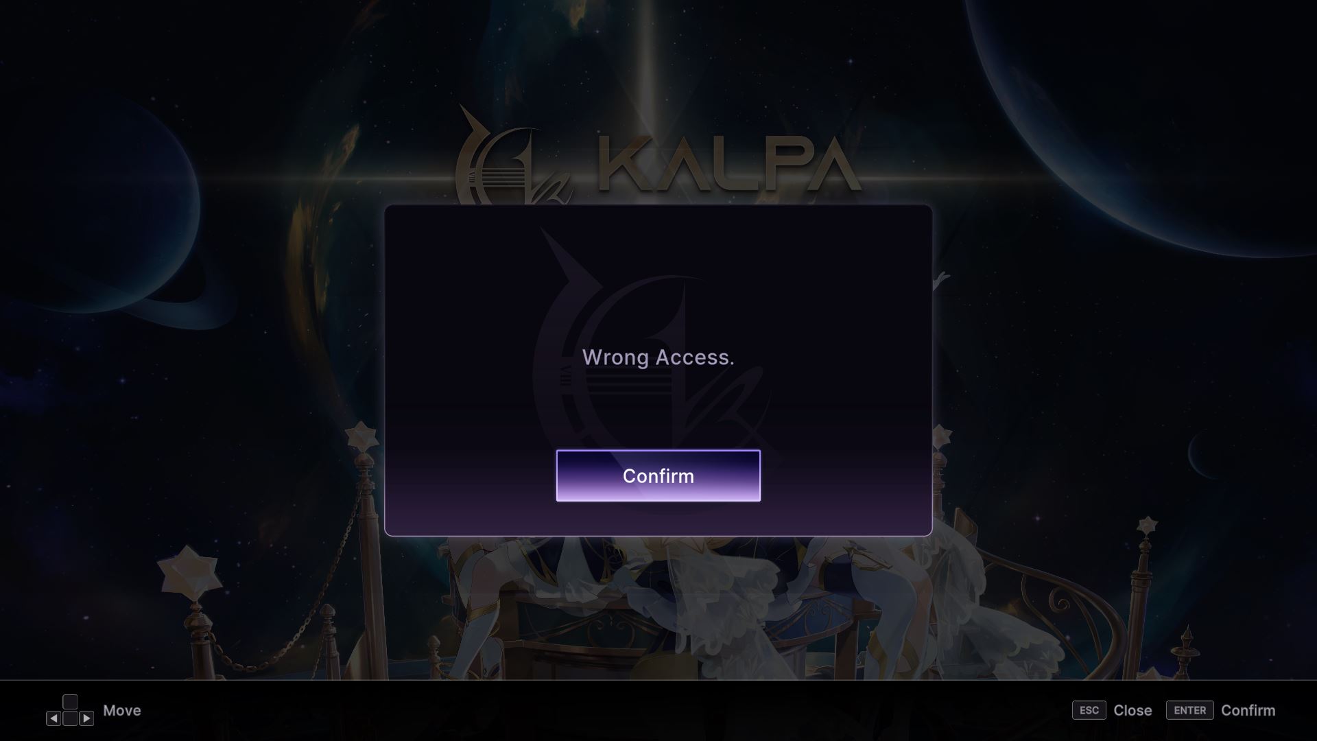 Lỗi Wrong Access của game Kalpa: cosmic symphony Lỗi Wrong Access của game Kalpa: cosmic symphony
