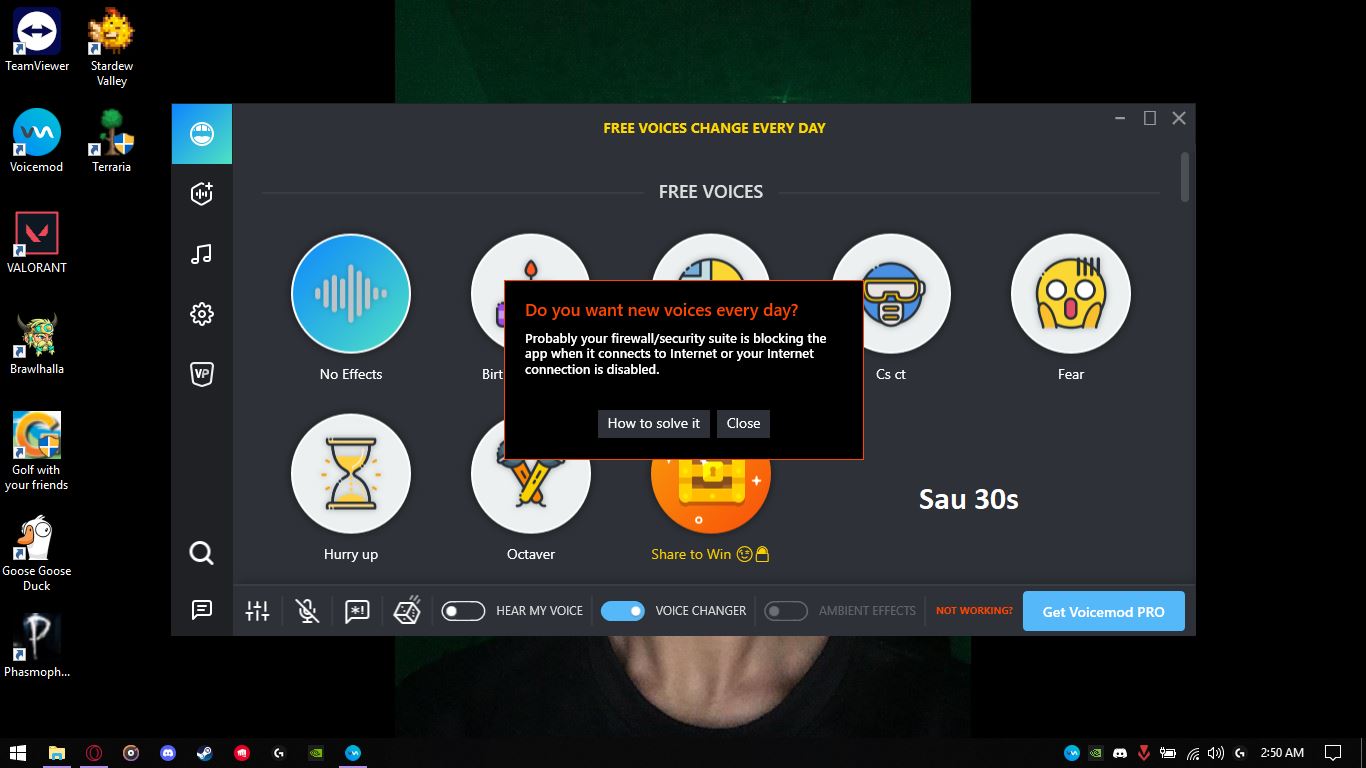Voicemod v1.2.6.8 sau khi bật WIFI vẫn không lên pro version