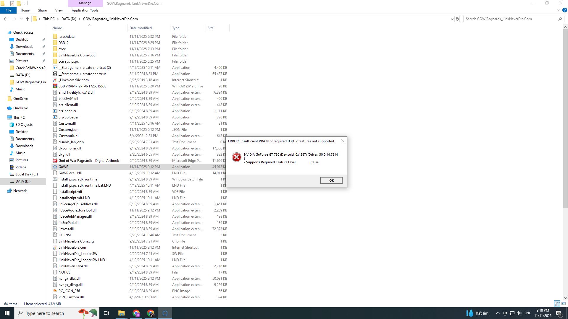 God of War Ragnarok: Lỗi VRam hoặc D3D12 không hỗ trợ card màn hình không hợp lệ God of War Ragnarok: Lỗi VRam hoặc D3D12 không hỗ trợ card màn hình không hợp lệ