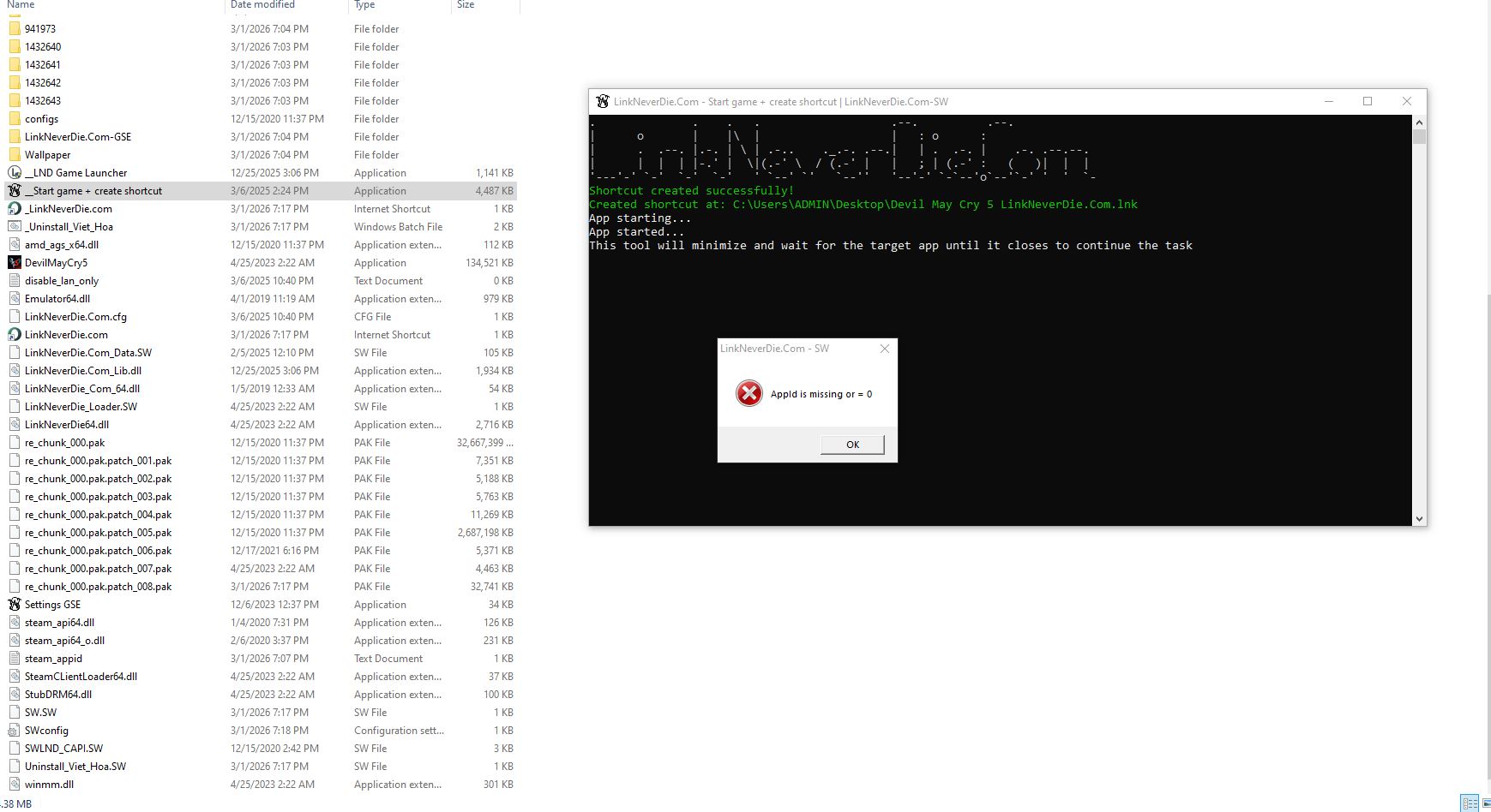 lỗi appid is missing or = 0 game Devil May Cry 5 lỗi appid is missing or = 0 game Devil May Cry 5