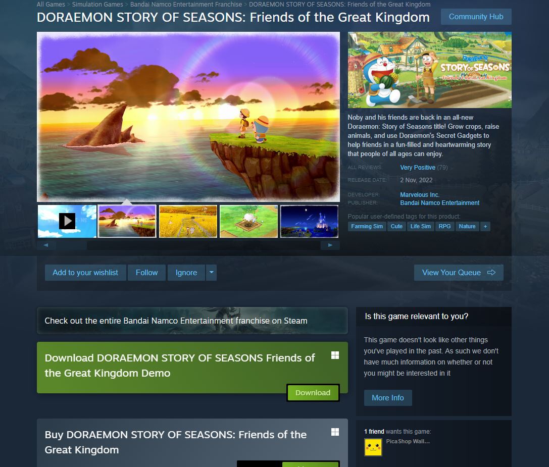 [Chờ Game] DORAEMON STORY OF SEASONS: Friends of the Great Kingdom 