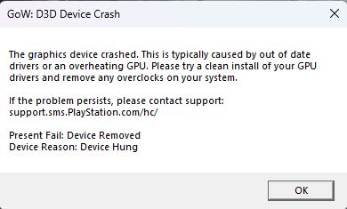 Bị lỗi GoW: D3D Device crashed